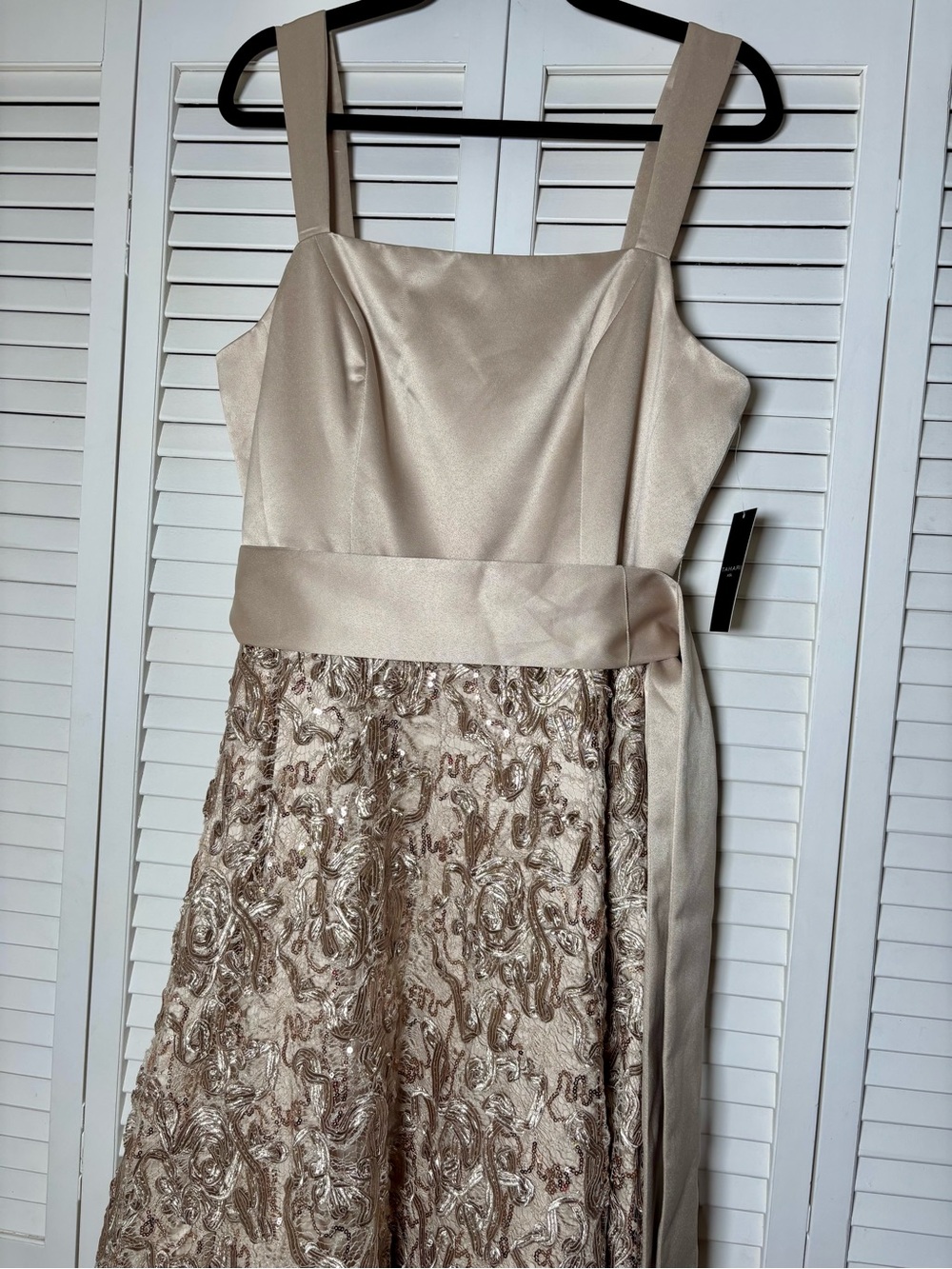 NWT Tahari ASL Sequin Soutache 3D Tulle Satin Bodice Midi Dress 12 - Picture 4 of 10